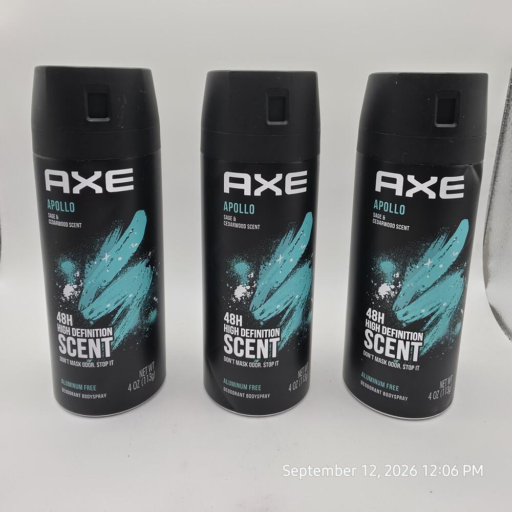Axe Spray Apollo Men's Deodorant Body Spray Fresh 4oz x 3 Pack Sage Cedarwood